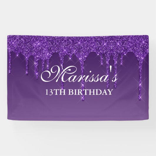 Glitter Birthday, speciaal donker Paars uitstrijke Spandoek (Horizontaal)