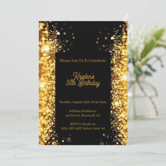 Glitter Birthday - uitnodiging personaliseren (Staand voorkant)