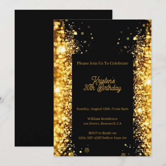 Glitter Birthday - uitnodiging personaliseren (Voorkant / Achterkant)