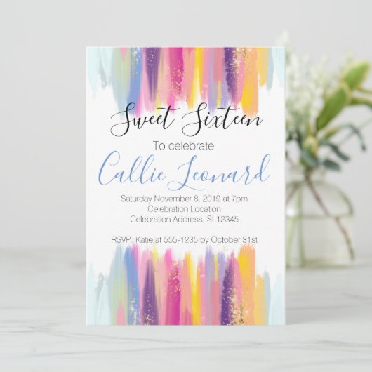 Glitter Birthday, Waterverf met zoete zestien Kaart (Staand voorkant)