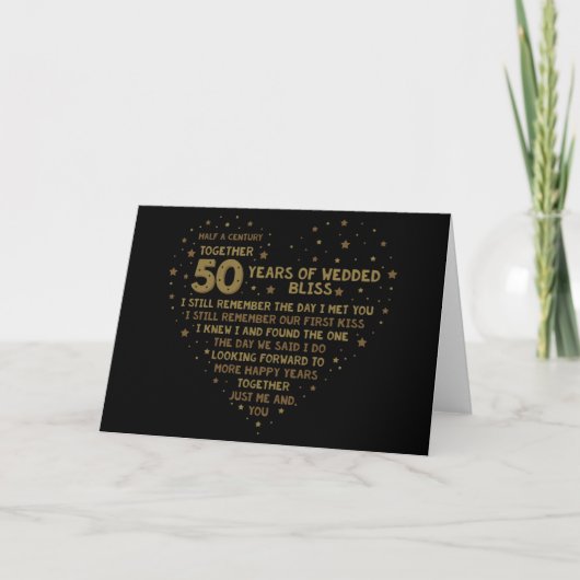 Glitter Black en Gold 50 jaar Jubileum Kaart (Voorkant)
