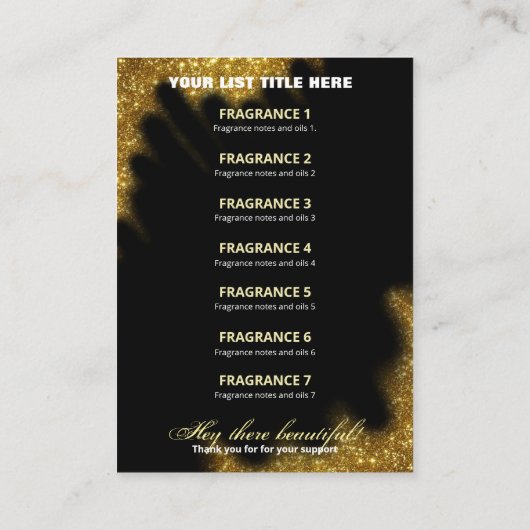 Glitter Black en Gold Fragrance lijst Visitekaartje (Achterkant)