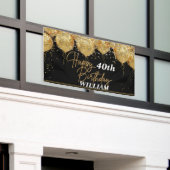 Glitter Black en Gold Happy Birthday Spandoek (Buitenkant Gebouw)