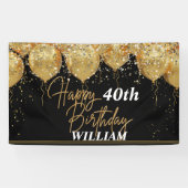 Glitter Black en Gold Happy Birthday Spandoek (Horizontaal)