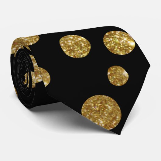 Glitter Black en Gold Polka Dots Weddenschap Stropdas (Opgerold)