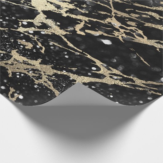 Glitter Black Foxier Gold Marble Shiny Metallic Cadeaupapier (Hoek)