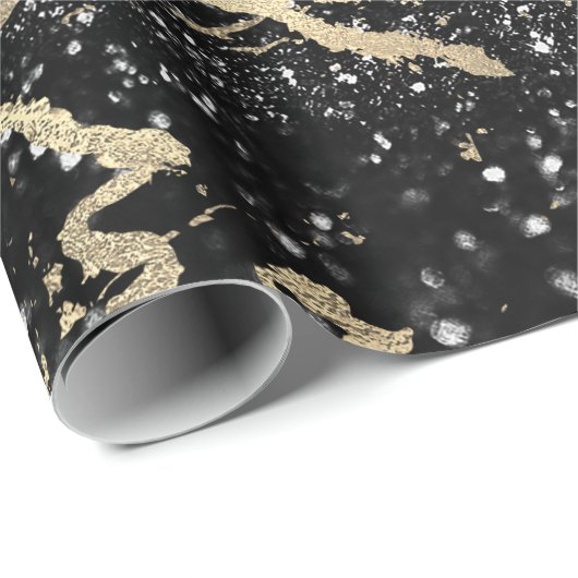 Glitter Black Foxier Gold Marble Shiny Metallic Cadeaupapier (Rol Hoek)