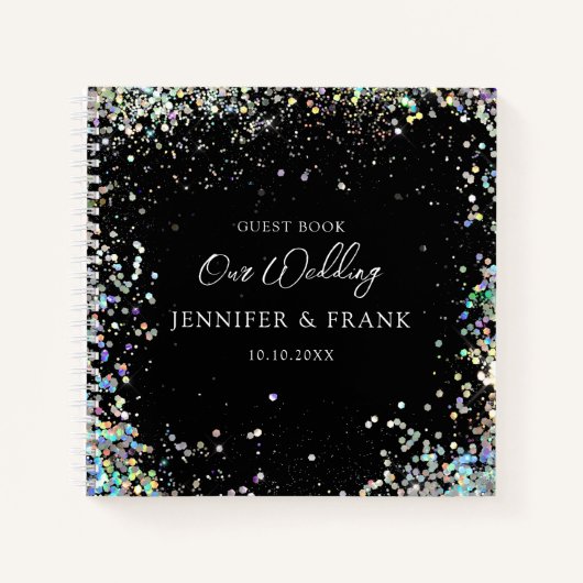 Glitter Black, gastboek bruiloft Holographic Notitieboek (Voorkant)