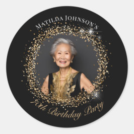 Glitter Black Gold 70th Birthday Party Ronde Sticker