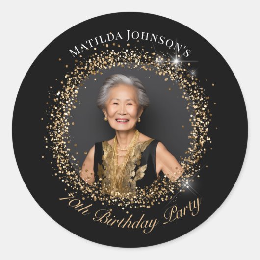 Glitter Black Gold 70th Birthday Party Ronde Sticker (Voorkant)