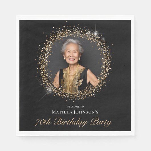 Glitter Black Gold 70th Birthday Party Servet (Voorkant)