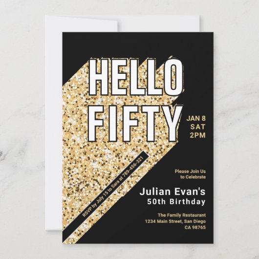 Glitter Black & Gold Bold Typografie 50ste Verjaar Kaart (Voorkant)
