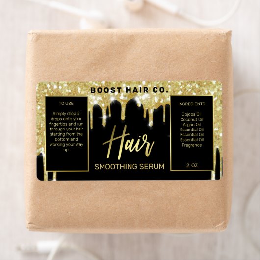 Glitter Black Gold Hair Serum Labels uitstrijken (Insitu)