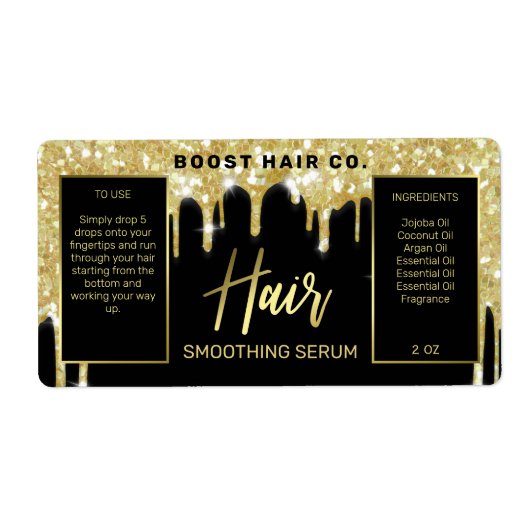 Glitter Black Gold Hair Serum Labels uitstrijken (Voorkant)