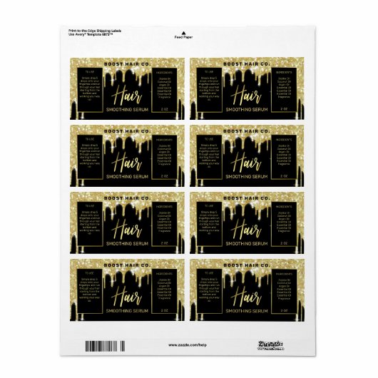 Glitter Black Gold Hair Serum Labels uitstrijken (Full Sheet)