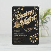 Glitter Black & Gold Sparkling Vegas Casino Night Kaart (Staand voorkant)
