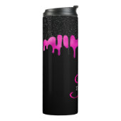 Glitter Black & Hot Pink-monogram voor meisjes Thermosbeker (Gedraaid links)