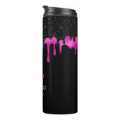 Glitter Black & Hot Pink-monogram voor meisjes Thermosbeker (Geroteerd rechts)