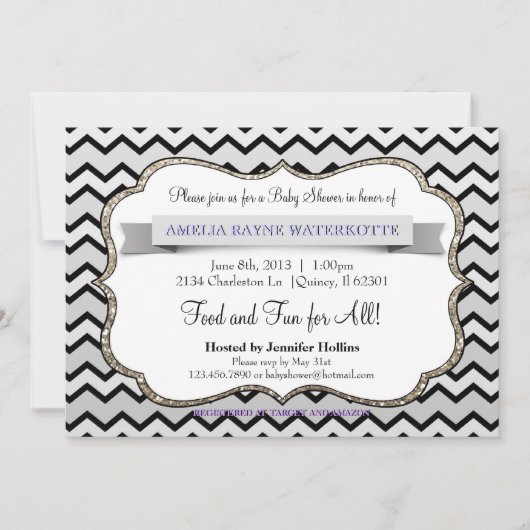 Glitter Black Ice Gold Chevron Baby shower Kaart (Voorkant)