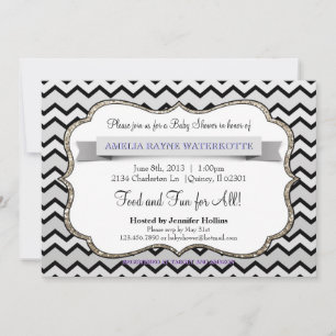 Glitter Black Ice Gold Chevron Baby shower Kaart