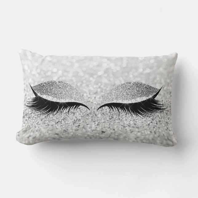 Glitter Black Makeup Eye Lashes White Silver Eye Kussen (Voorkant)