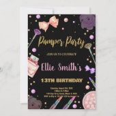 Glitter Black Pamper Party Uitnodigingen Verjaarda (Voorkant)