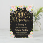 Glitter Black Princess Birthday-uitnodigingen Kaart (Staand voorkant)