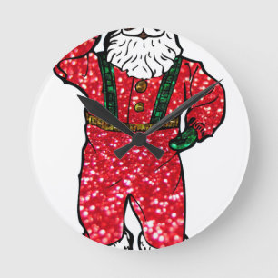 glitter black santa claus ronde klok