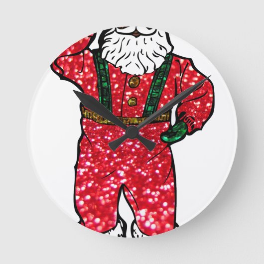 glitter black santa claus ronde klok (Voorkant)