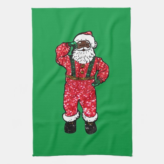 glitter black santa claus theedoek (Verticaal)