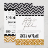 Glitter Black, Silver en Gold Birthday Invite Kaart (Voorkant / Achterkant)