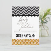 Glitter Black, Silver en Gold Birthday Invite Kaart (Staand voorkant)