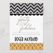 Glitter Black, Silver en Gold Birthday Invite