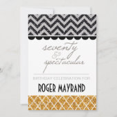 Glitter Black, Silver, Gold 70th Birthday Invite Kaart (Voorkant)
