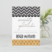 Glitter Black, Silver, Gold 70th Birthday Invite Kaart (Staand voorkant)