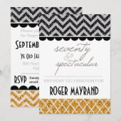 Glitter Black, Silver, Gold 70th Birthday Invite Kaart (Voorkant / Achterkant)
