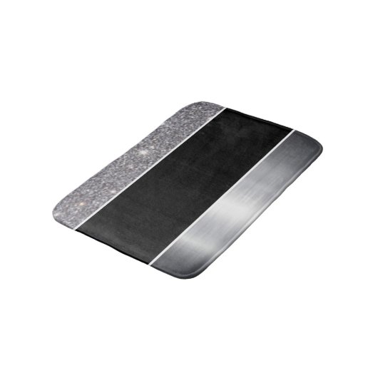 Glitter Black Silver Pattern Afdrukontwerp Badmat (Gekanteld)