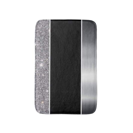 Glitter Black Silver Pattern Afdrukontwerp Badmat (Voorkant Verticaal)