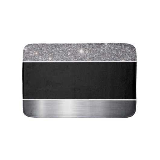 Glitter Black Silver Pattern Afdrukontwerp Badmat (Voorkant)