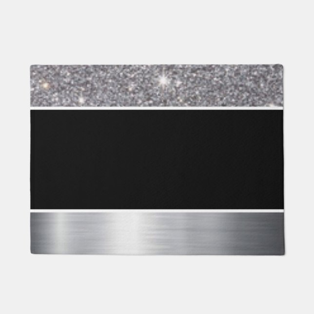 Glitter Black Silver Pattern Afdrukontwerp Deurmat (Voorkant)
