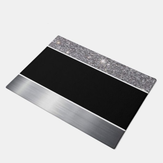 Glitter Black Silver Pattern Afdrukontwerp Deurmat (Schuin)