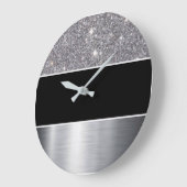 Glitter Black Silver Pattern Afdrukontwerp Grote Klok (Hoek)
