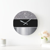 Glitter Black Silver Pattern Afdrukontwerp Grote Klok (Huis)