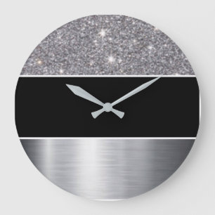 Glitter Black Silver Pattern Afdrukontwerp Grote Klok