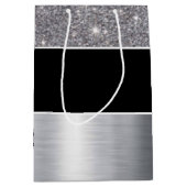 Glitter Black Silver Pattern Afdrukontwerp Medium Cadeauzakje (Voorkant)