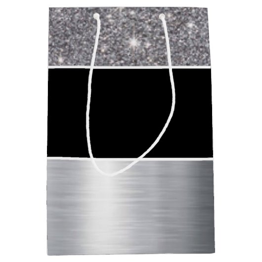 Glitter Black Silver Pattern Afdrukontwerp Medium Cadeauzakje (Voorkant)