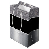 Glitter Black Silver Pattern Afdrukontwerp Medium Cadeauzakje (Voorkant Gekanteld)