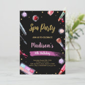 Glitter Black Spa Uitnodigingen voor verjaardag (Staand voorkant)