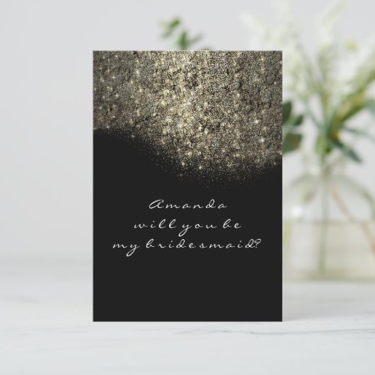 Glitter Black White Confetti Bridesmaid Kaart (Staand voorkant)