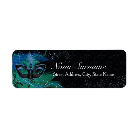 Glitter Blau & Groen Maskerade Adreslabels Etiket (Voorkant)